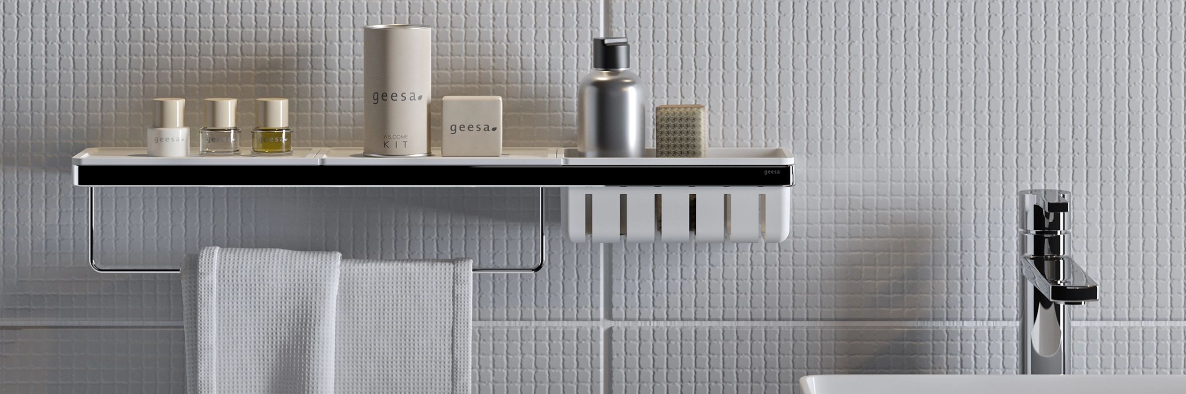 Geesa Frame multifunctioneel accessoire in wit-chroom