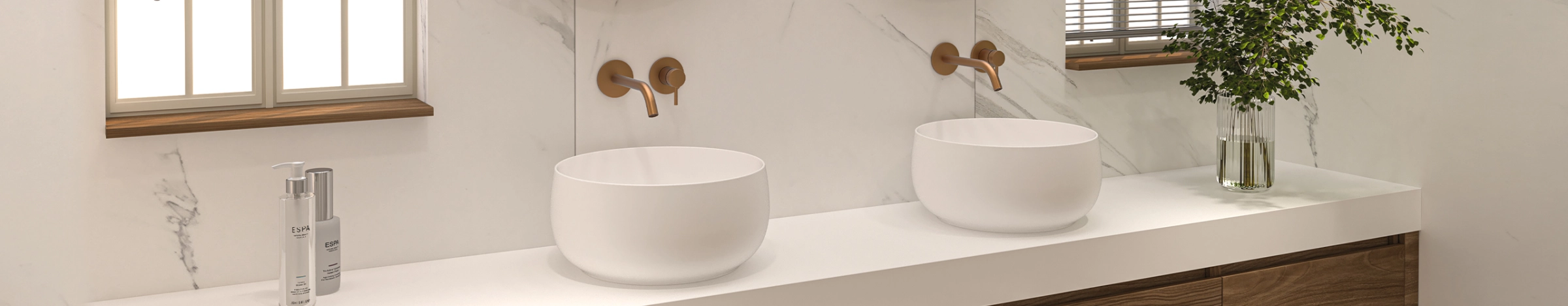 Hoge waskommen en wastafelzuilen in de badkamer - sfeerbanner bliss hoge waskommen