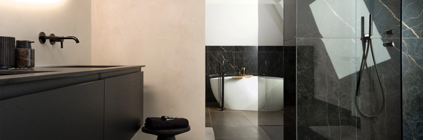 Binnenkijken bij een Hotel Chic badkamer met donker marmer - Binnenkijken bij een Hotel Chic badkamer met donker marmer